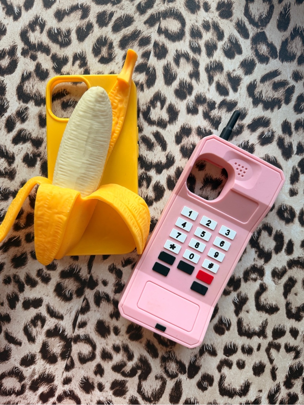 3D iPhone Case 2pk! Yellow Banana Silicone Case & Pink Oldschool Phone Case